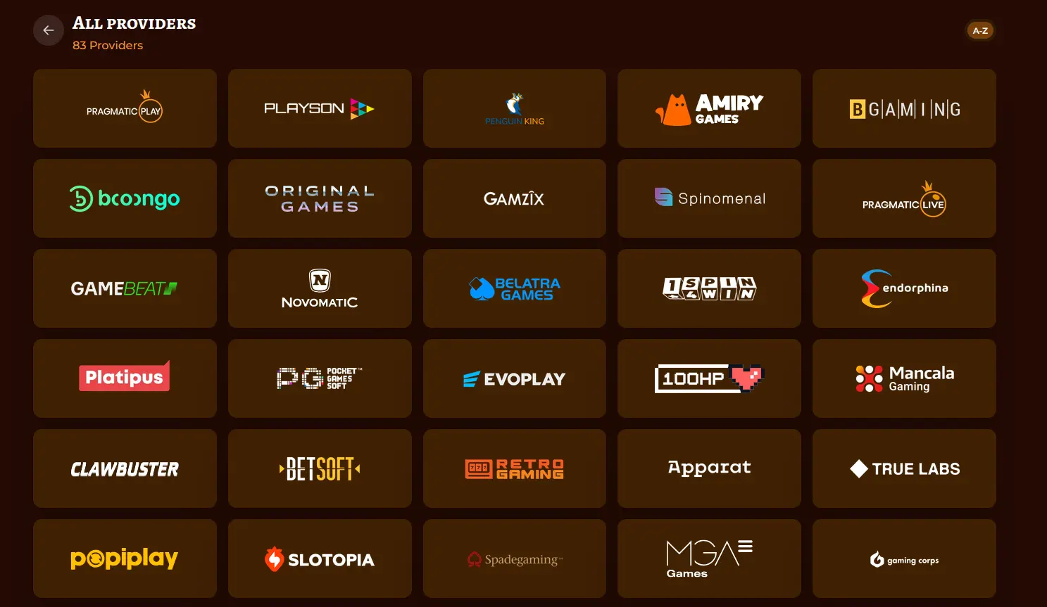 Übersicht der Spieleanbieter bei PlayJonny