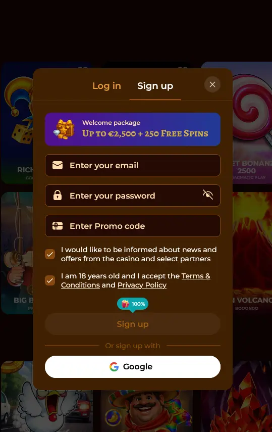 Registrierungsformular für ein neues PlayJonny-Konto