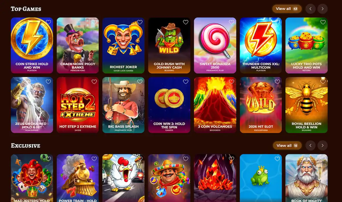 Slot-Auswahl mit beliebten Titeln bei PlayJonny